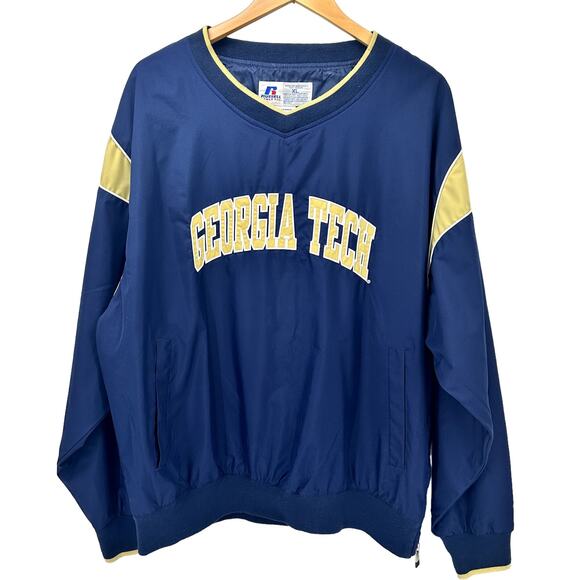 Vintage Russell Georgia Tech Jacket Yellow Jackets Mens XL Blue Windbreaker - Picture 1 of 8